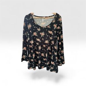 Chic Black Floral Women's Blouse Size L